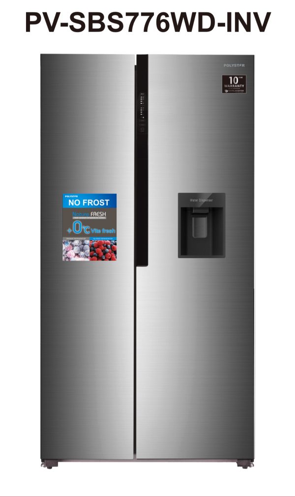 POLYSTAR 520L INVERTER SIDE BY SIDE REFRIGERATOR – PV-SBS776WD-INV (SILVER)