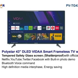 POLYSTAR 43” SMART Ultra HD 4K TV – Safety Glass TECH
